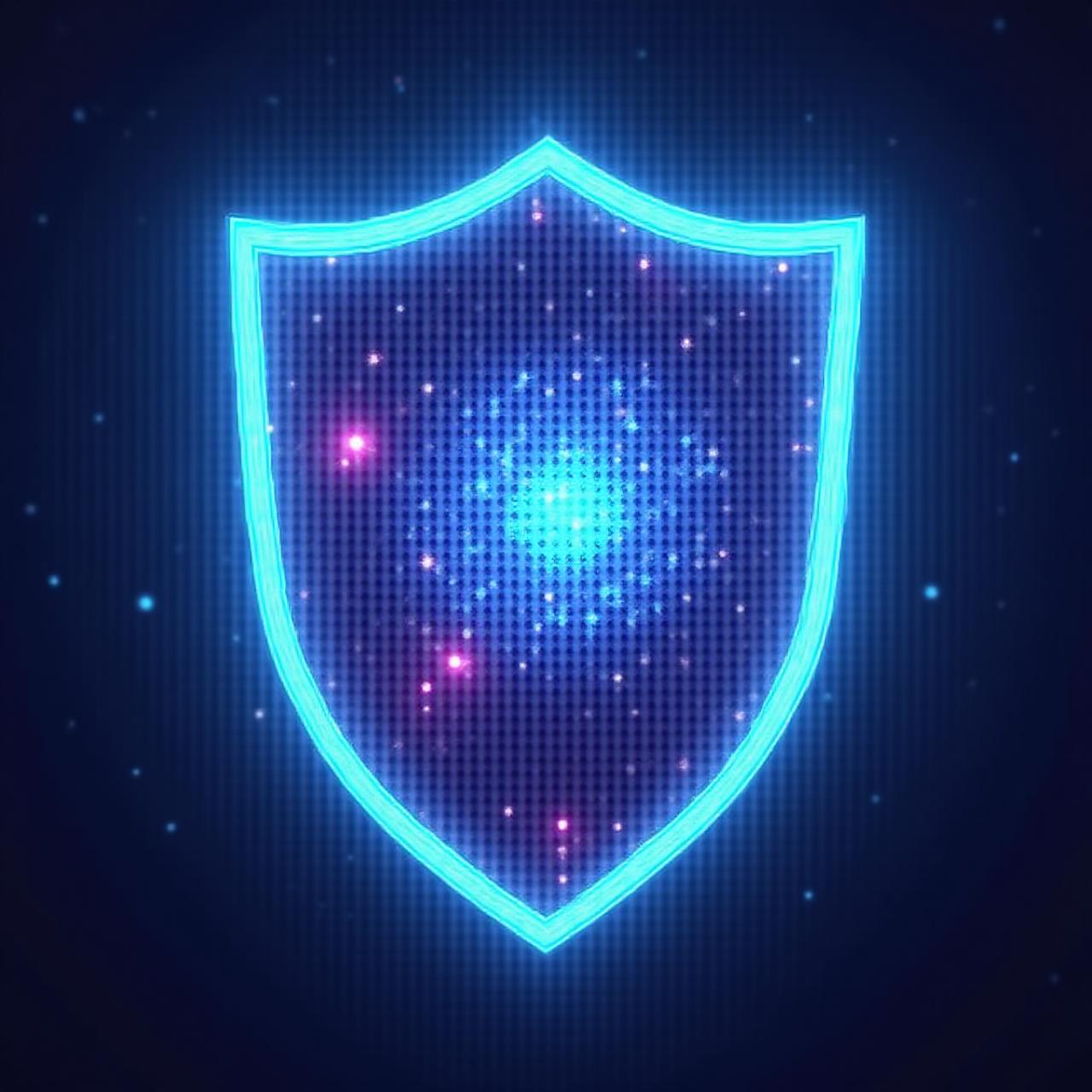 Shield icon protecting a digital floating nebula